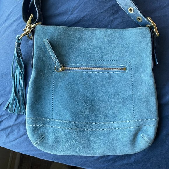 Vintage Coach Blue Suede Leather Crossbody Bag Purse Zip Top #G04S-1419 - Picture 1 of 9